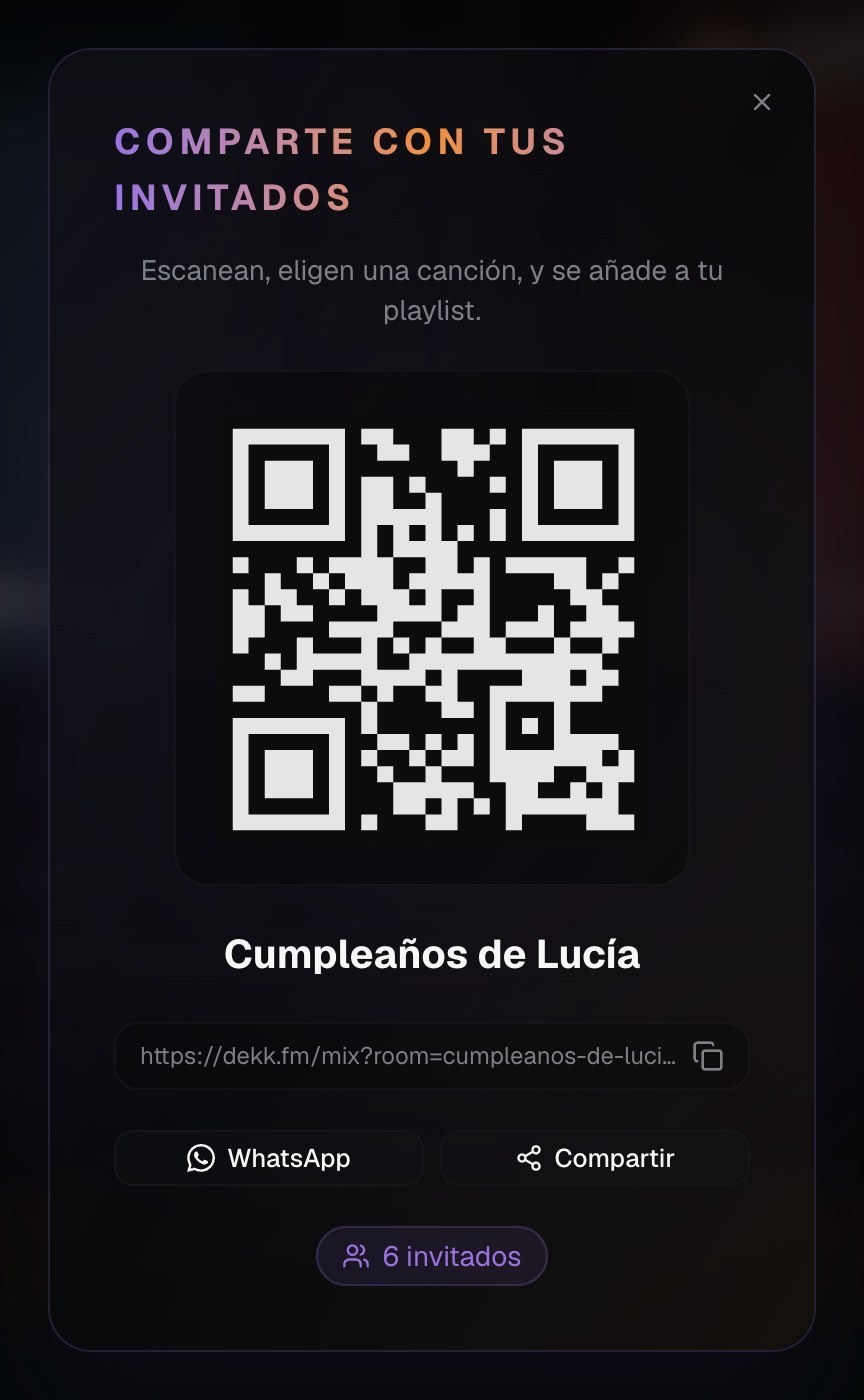 Ventana con el código QR de la fiesta Cumpleaños de Lucía, con 6 invitados conectados