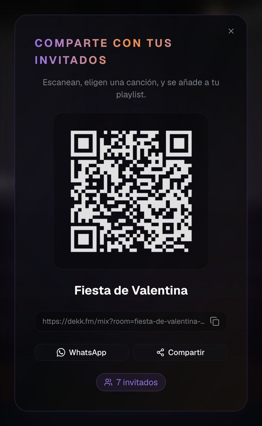Ventana con el código QR de la Fiesta de Valentina, con 7 invitados conectados