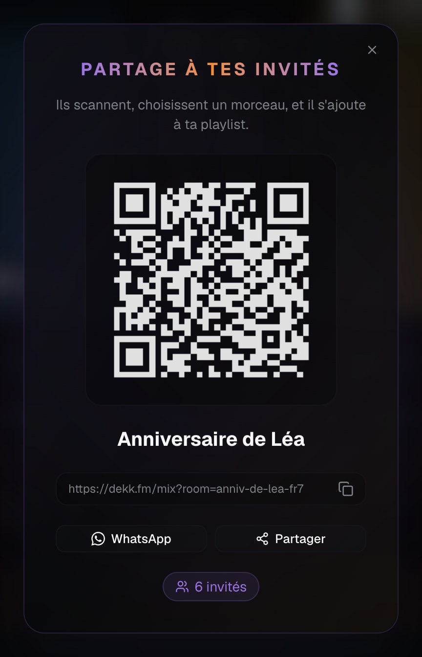 Fenêtre Partage à tes invités avec le QR code de la soirée Anniversaire de Léa et 6 invités connectés