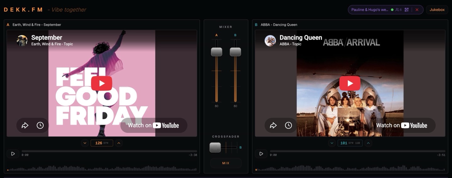 Dekk decks and mixer playing September by Earth, Wind & Fire and Dancing Queen by ABBA