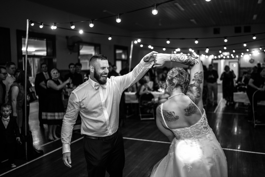 Bride and groom dancing at their wedding reception